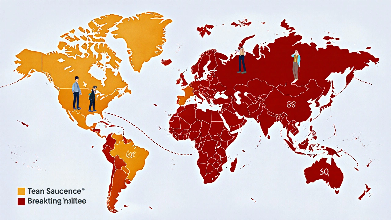 A global map showing the UK with higher life expectancy than the US, with aging icons illustrating the gap.