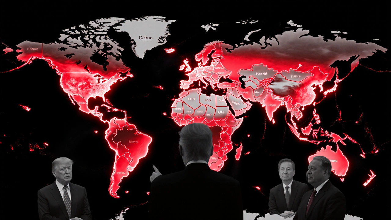 A glowing world map with social media attention focused on Ukraine-Russia talks and Trump&#039;s role.