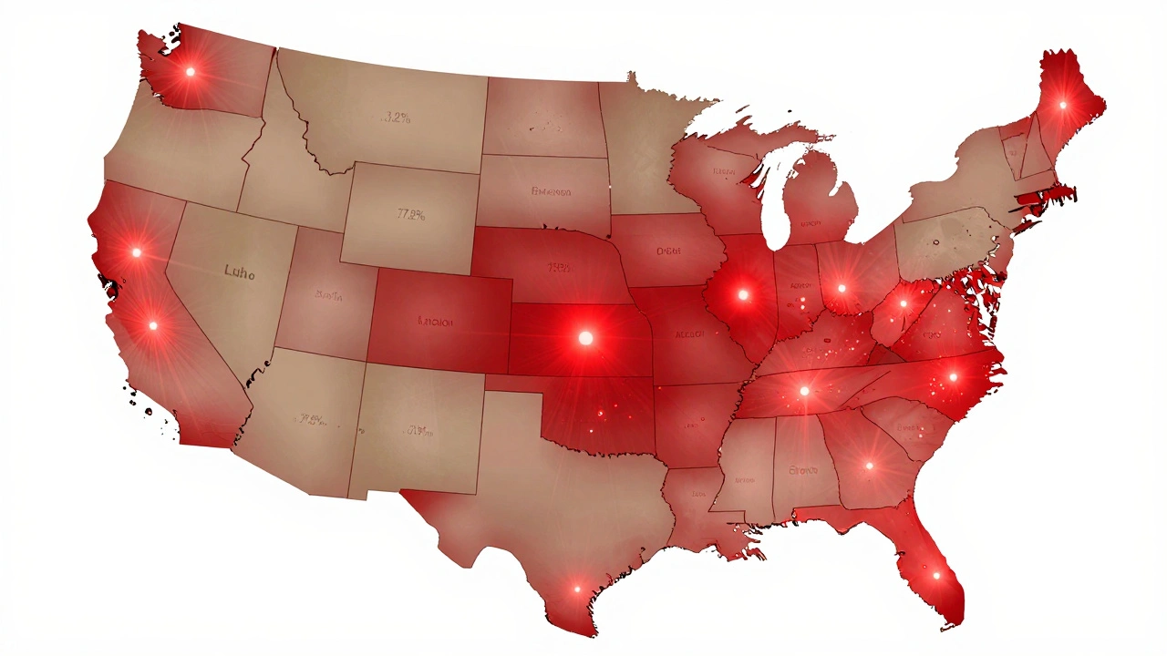 A U.S. map showing concentrated Republican support in Wyoming, Idaho, and swing state suburbs.