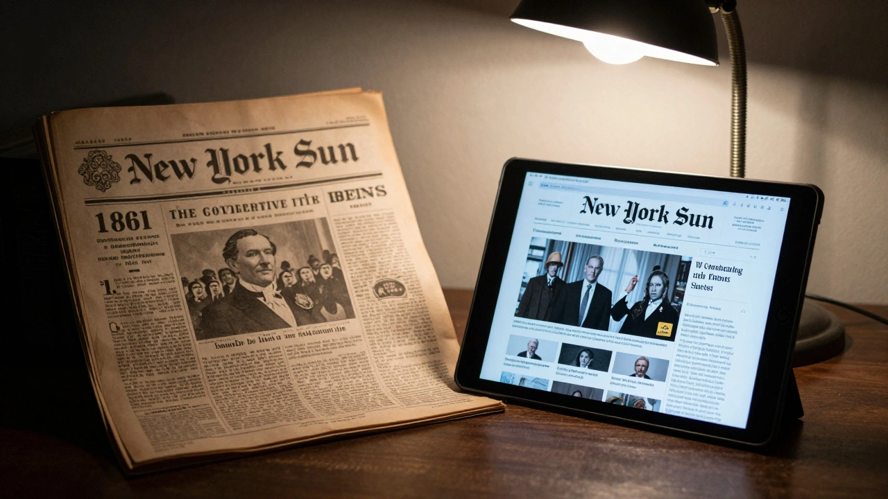 Antique newspaper beside a modern tablet, symbolizing the legacy of conservative journalism.