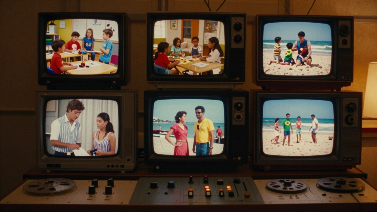 Retro TV studio wall displaying Baywatch audiences from around the world.