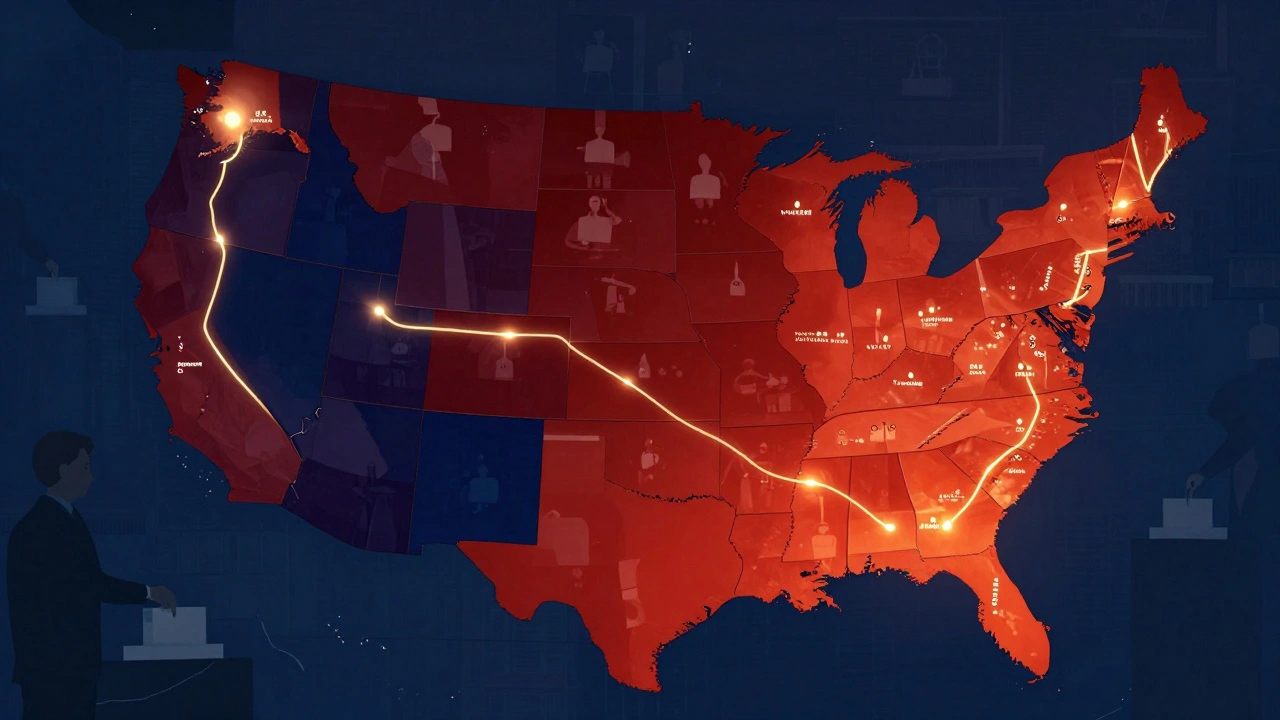 U.S. map showing ranked-choice voting adoption in a few states, with others in shadow.